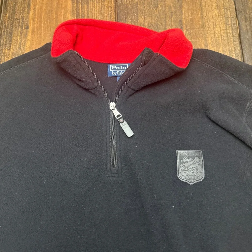 Polo Ralph Lauren Polartec Fleece Quarter Zip Pullover Black Red Mens‎ XXL VTG